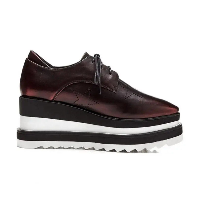 Des Vin Jusqu'à En Club Plate 39 Femme forme Taille Pompes 33 Véritable Rouge Femmes Casual Étoiles La Chaussures Mode Dentelle Jojonunu Cuir zRqOCO