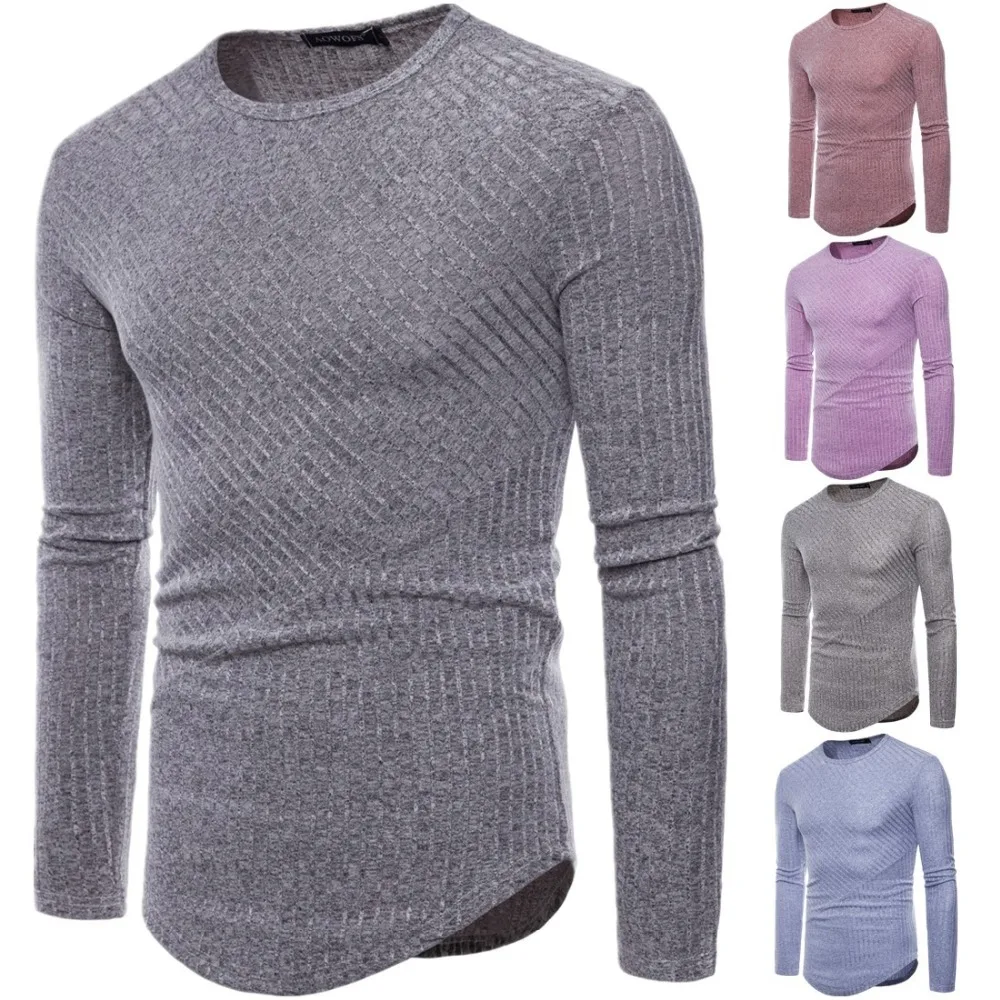 

Men Shirt EU style Round Neck T-shirt Wholesale Large Size Men Long-sleeved Knit Shirt Comfortable Man Clothes