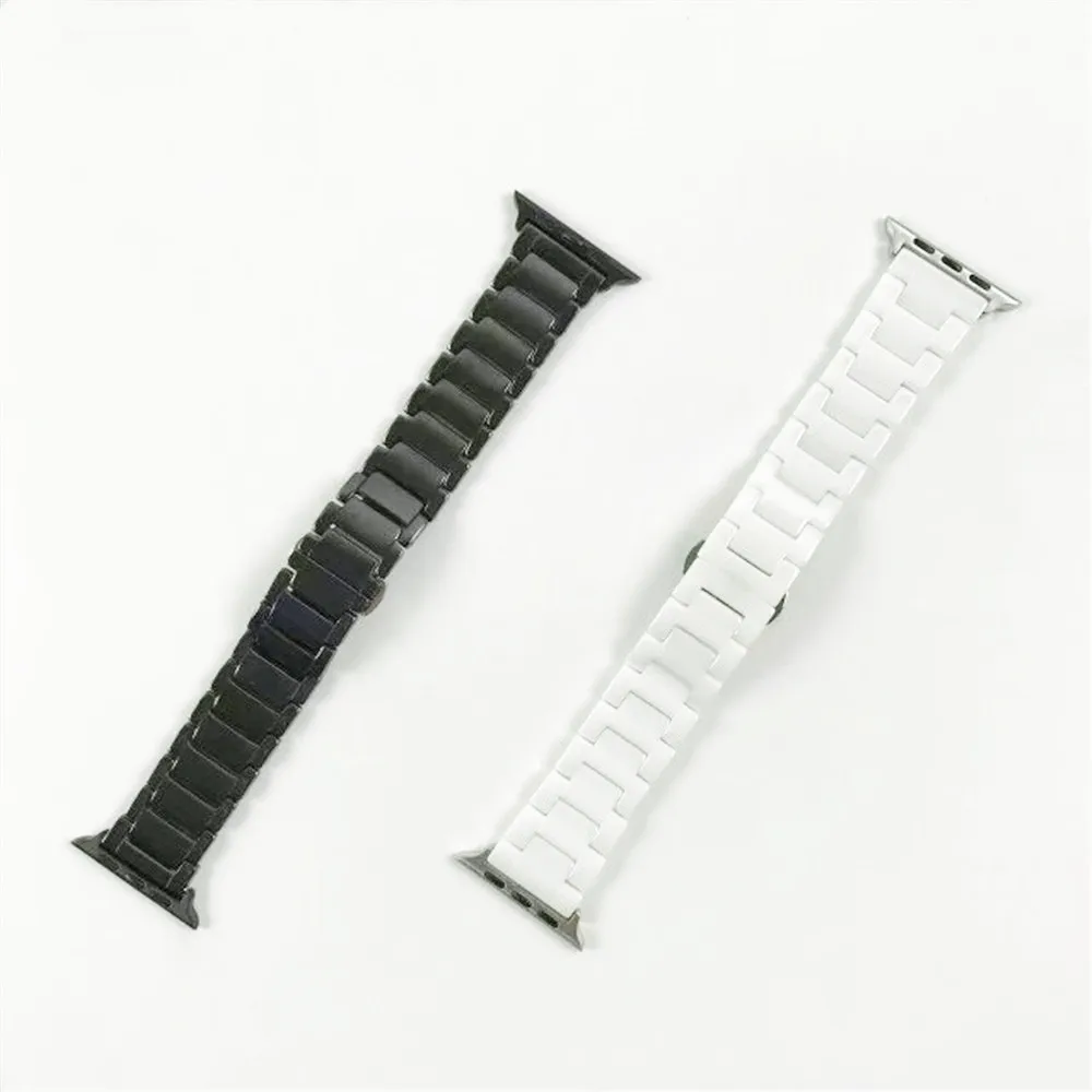 

Ceramic Watch Band Link Bracelet Butterfly Buckle Black White Smart Watch replacement strap for Apple Watch iwatch 38/42/40/44mm
