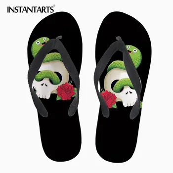 

INSTANTARTS Casual Shoes for Men Non-slip Man's Hombre Home Slippers Zapatos Male Ultra Badass Snake in Skull Print Flat Sandals