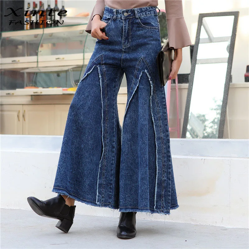 Women Fashion Nine Pants Girl Classic Wide Leg Jeans