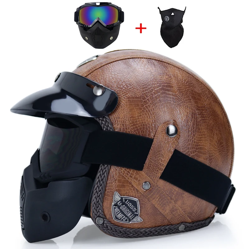 Ретро винтажный немецкий стиль мотоциклетного шлема 3/4 открытый шлем четыре сезона крейсер Байкер Мото шлем с очками маска