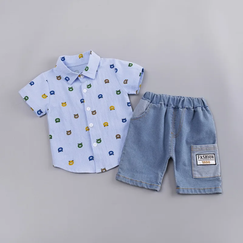 DIIMUU/От 1 до 4 лет; детская одежда; Комплект для мальчиков; одежда для малышей; детская летняя модная одежда для мальчиков; рубашки с рисунком; джинсовые штаны - Цвет: Синий