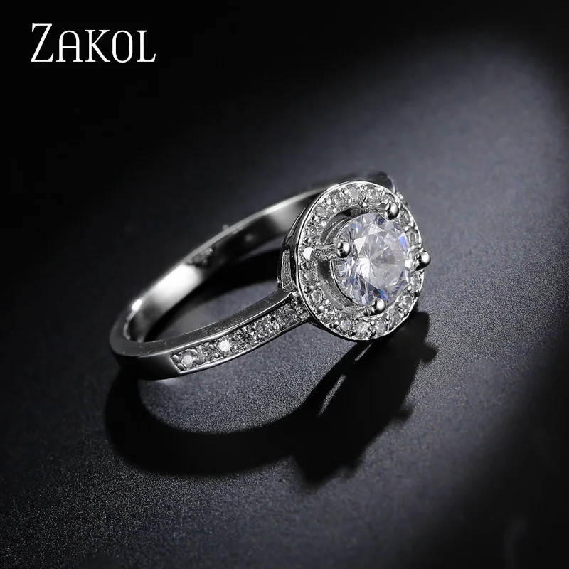 ZAKOL изысканное высококачественное круглое обручальное кольцо с кубическим