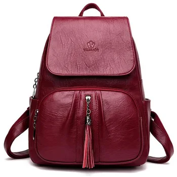 

LJL-Soft Surface Pu Leather Tassel Solid Color Travel Bag Casual Fashion Travel Large Capacity Backpack