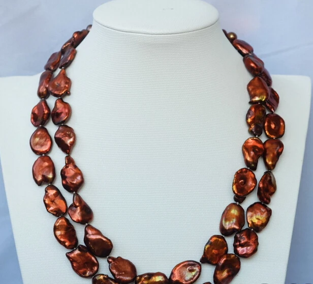 

xiuli 002983 2Strds Brown Reborn Keshi pearl necklace-mabe clasp