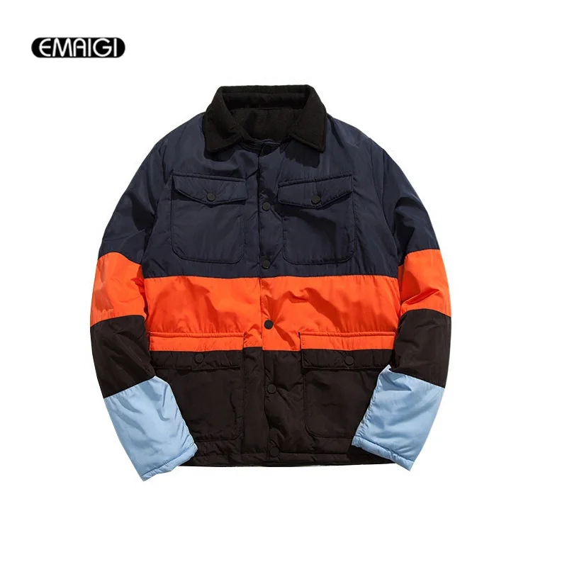 Street Fashion Men s Winter Thicken Parkas Jacket Splice Color Students Cotton Padded Jacket Male Casual