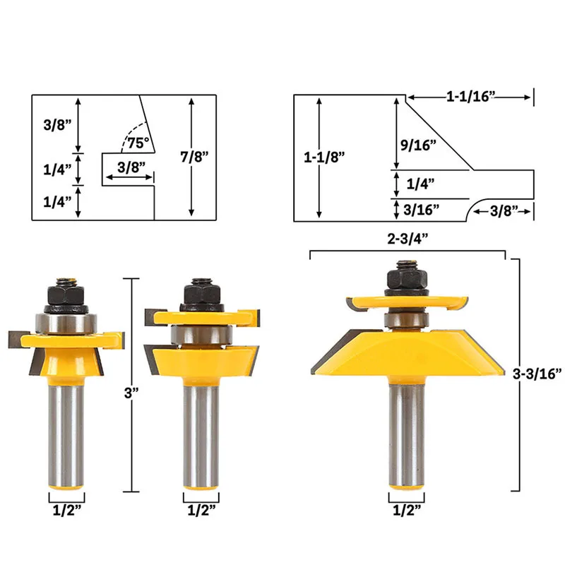 

Carbide 12.7MM Corners Rouding end mill CNC 3 Router Bit Set connected to the 1/2-Inch Shank milling cutter for Wood cutter80625