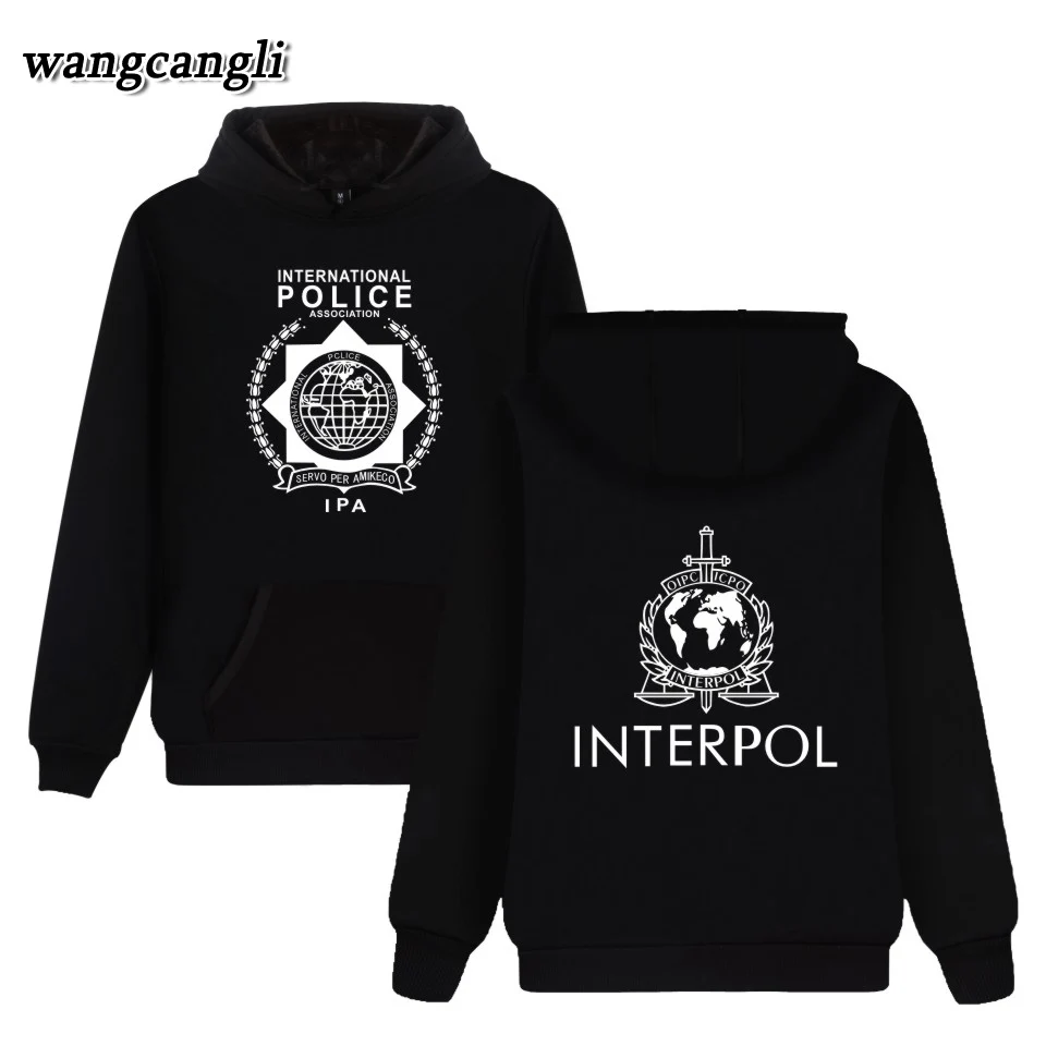 

INTERPOL POLICE Print Hoodies Men/women Harajuku Sweatshirt casaco Cotton Cap moletom Casual streetwear Jacket Coat Plus Size