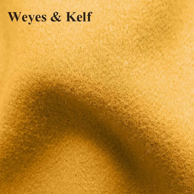Женское двубортное пальто Weyes & Kelf желтое/темно зеленое шерстяное с длинным