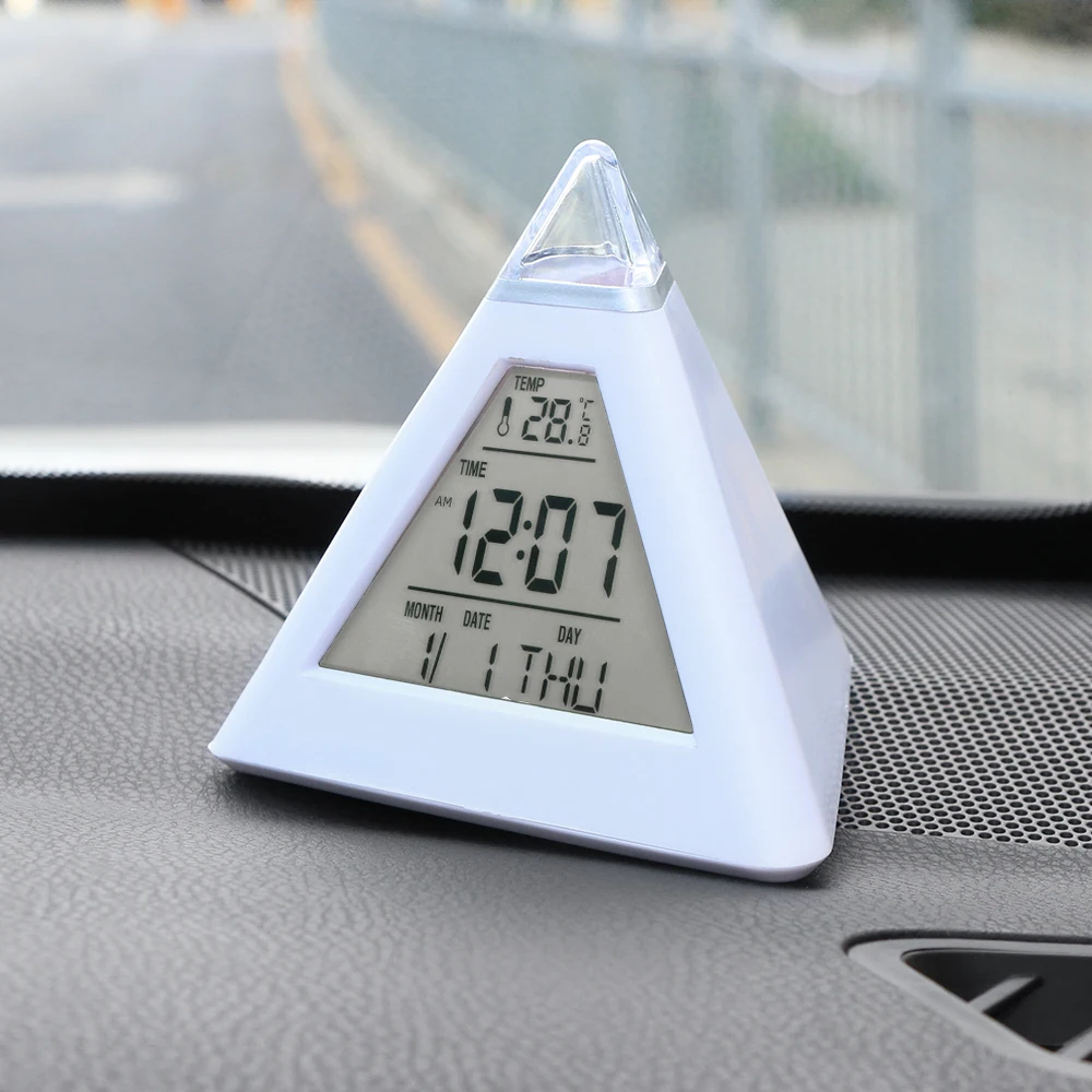 

Car Clock Ornament Automobiles Thermometer 7 LED Colors Change Backlight Automotive Internal Dashboard Watch Display Accessories