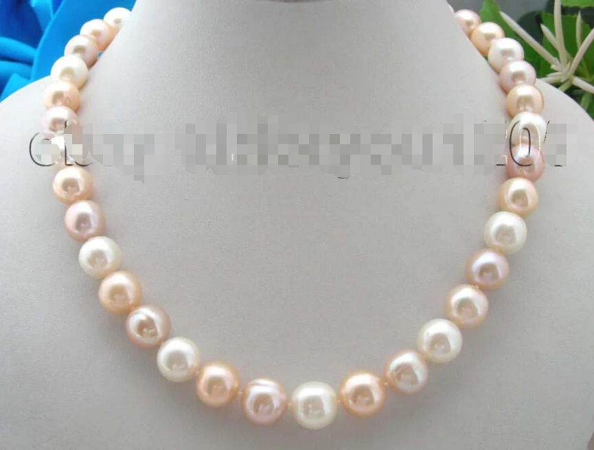

A 12mm Pink Purple White Multicolor Pearl Necklace 14KGP!