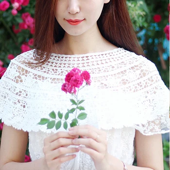 

New Style Women Sweet White Hollow Crochet Lace Knit Wide Collar Cape Shawl Scarf Wrap Shoulder Pink
