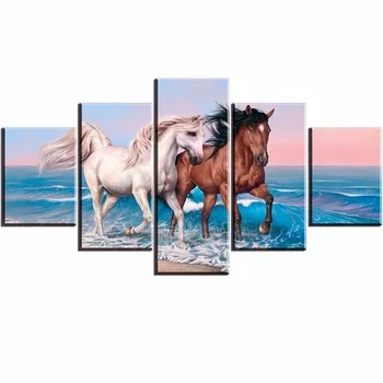 

5pcs/set seaside Horse Diamond painting Cross stitch Diy 3D Diamond Mosaic Full square Diamond embroidery wall picture DW982