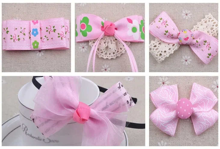 Модная детская DIY hairbow ручной аксессуар розовый Grosgrain ленты/сатин/хлопок кружево печатные ленты Комплект