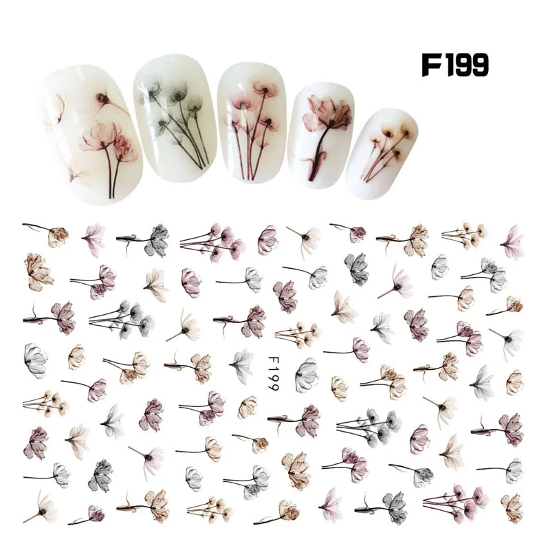 WYUEN дизайн цветок наклейки для ногтей Одуванчик Лаванда наклейка из хны 3D моделирование наклейки для ногтей искусство для женщин N-F199