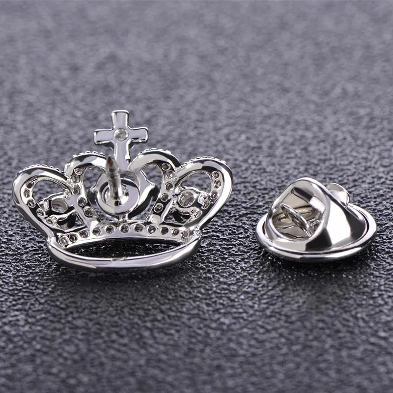 Blucome Crown Button Brooches For Women Kids Copper Zircon Broches Scarf Lapel Pins Collar Clip Dress pins Hat Dress Accessories