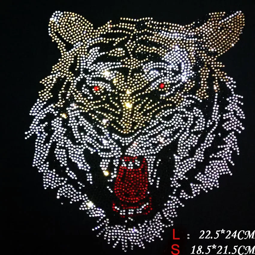 

5PCS Tiger Head Design Hotfix Rhinestone Heat Transfer Design Iron On Motif Embellishment For Garment Sweater Pillows Bags Skirt