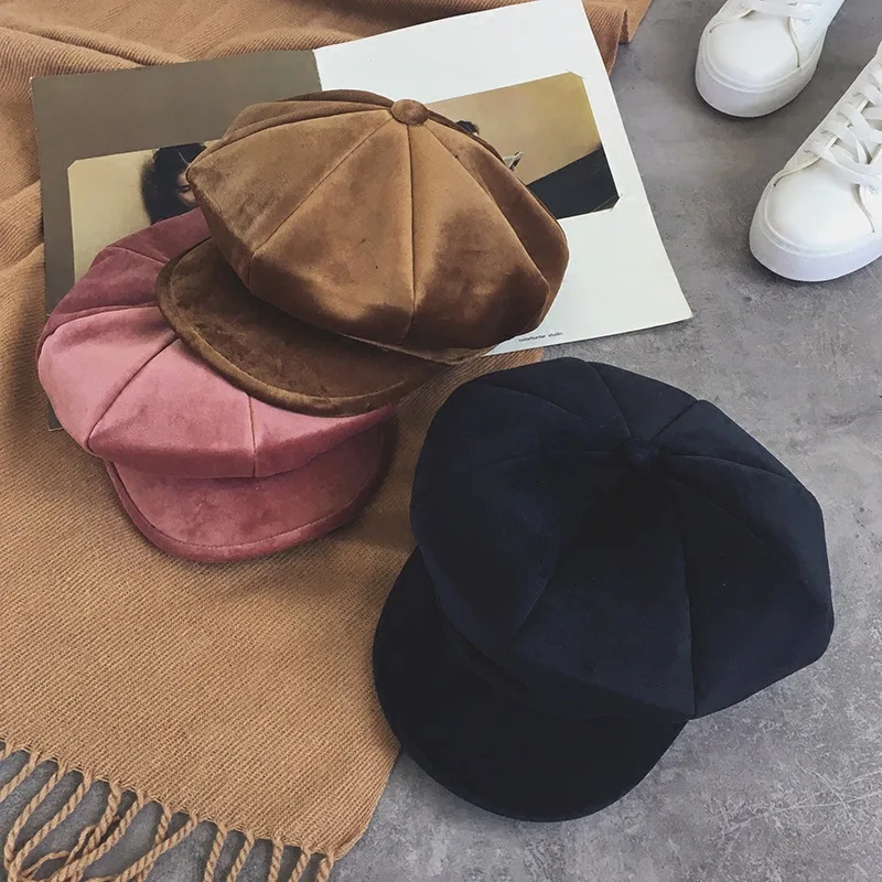2018 New Men And Women Hat Autumn Winter Cap Fashion Korean Version Of The Velvet Light Board Octagonal Hat Retro Cap HC53 (5)