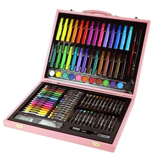 132 шт./компл. Deluxe Деревянные Арт Набор для детей в Деревянный чехол для детей студентов товары для рукоделия масло Краски ing Stick Краски щетка(синий