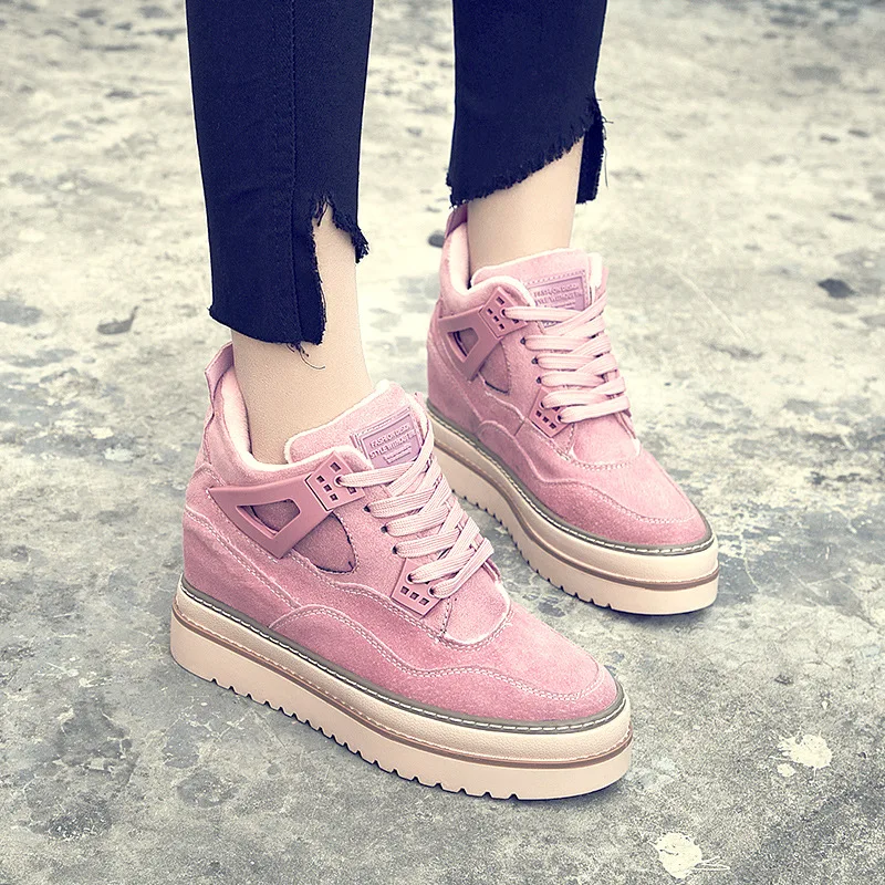 Semelle Sport Chaussures Coréenne De Femmes Nouvelle Épaisse 2018 Solide gris Automne Version Augmentation Noir Simple Couleur rose Mode Plat RwnO4q