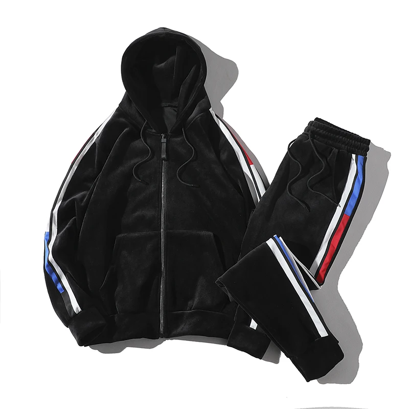 

Loldeal men s Drawstring Gold Velvet 2 Pieces Sportswear Tracksuit