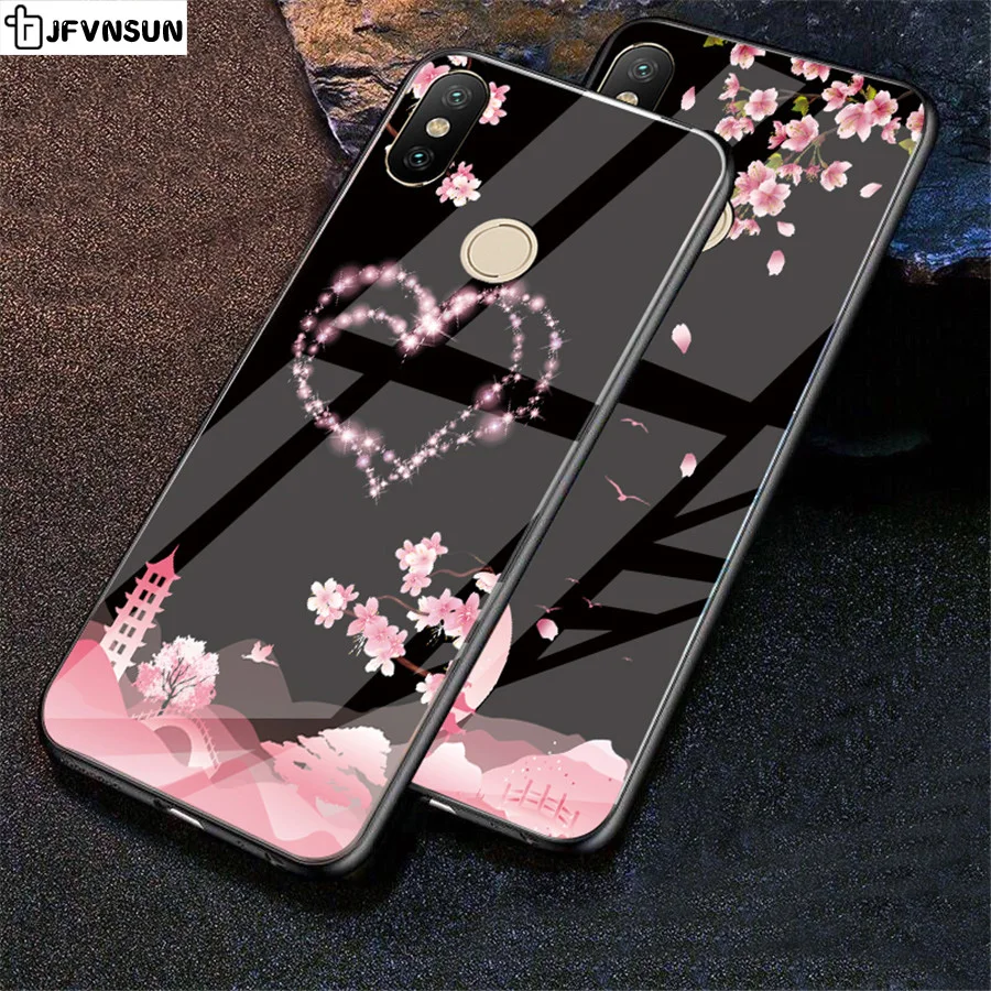 For Xiaomi Mi 8 Case on xiaomi Mi 8 mi8 SE Case Luxury 3D Flower Pattern Mirror Tempered Glass Case for Xiaomi Mi 8 mi8 SE Cover