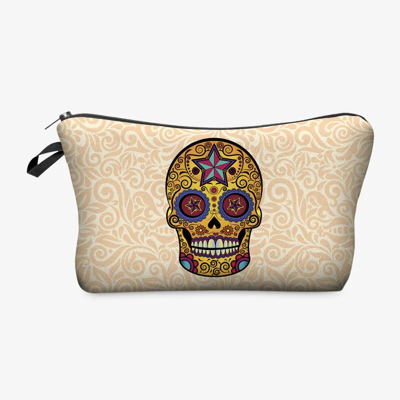 

2018 New fashion funny novel old-school skull travel handbag design Makeup Bag Women men make up Organizer clutch purse