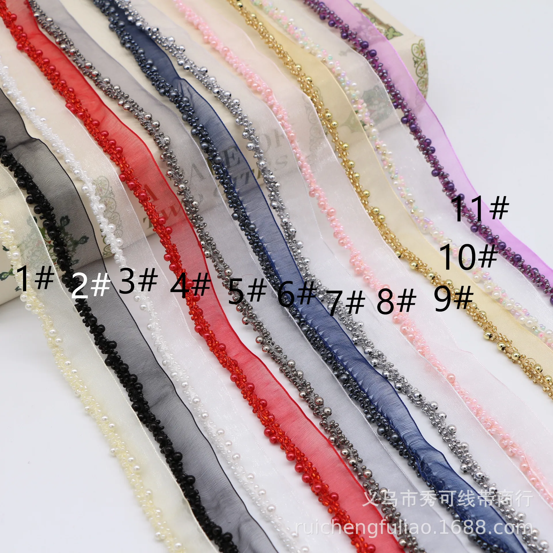 

10Yards Red Blue Beading Pearl Trims Beaded Ribbon For Sewing Clothing Collar Headdress Hair Accessories Gauze Lace Decoration