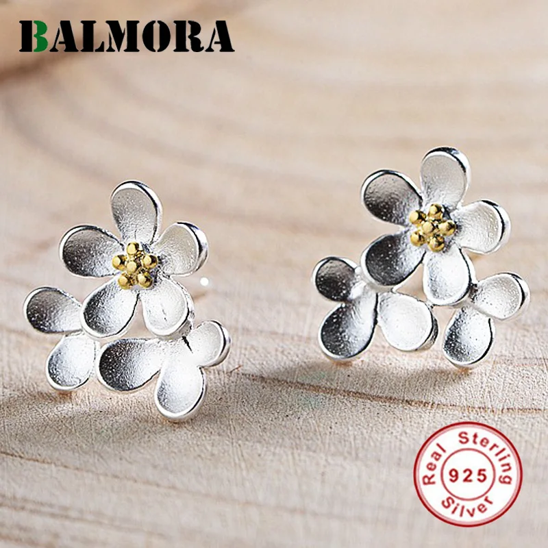 

BALMORA 925 Sterling Silver Flower Stud Earrings for Women Lady Party Gift Silver Earrings Cute Fashion Jewelry Brincos SY31082