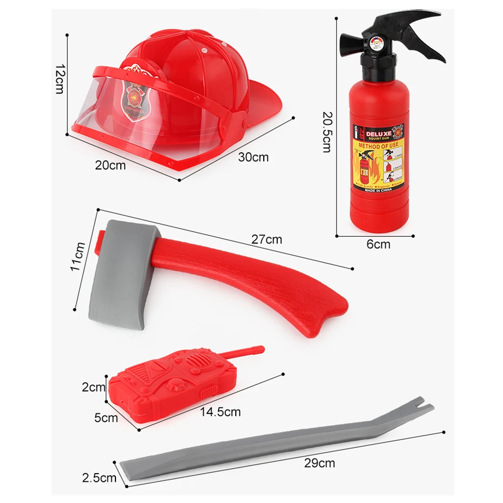 Children Fire Chief Role Play Costume Halloween Cosplay Helmet Set 5 Pieces for Dress Up Accessories