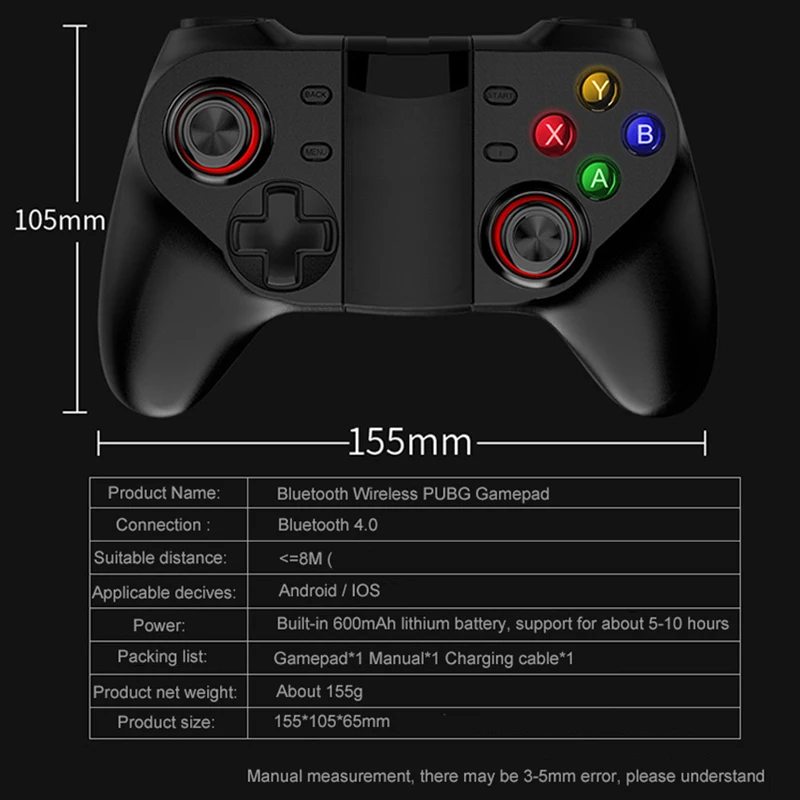 Sovawin PUBG Controller Mobile Controller For iPhone Gamepad Bluetooth Android Wireless Joystick Plug and Play with Phone Holder