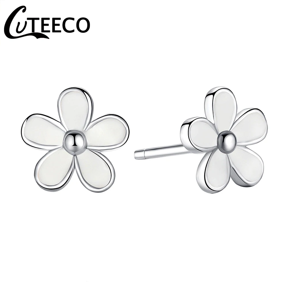 

CUTEECO Cute White Daisy White Enamel Stud Earrings 2018 Hot Sale Fashion Pandora Earring For Women Jewelry