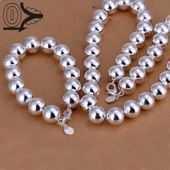 

Hot Sale Silver Plated Jewelry Set,Cheap Bridal Party Sets,Mens 14MM Beads Chain Silver Necklace Bracelet Two-pieces