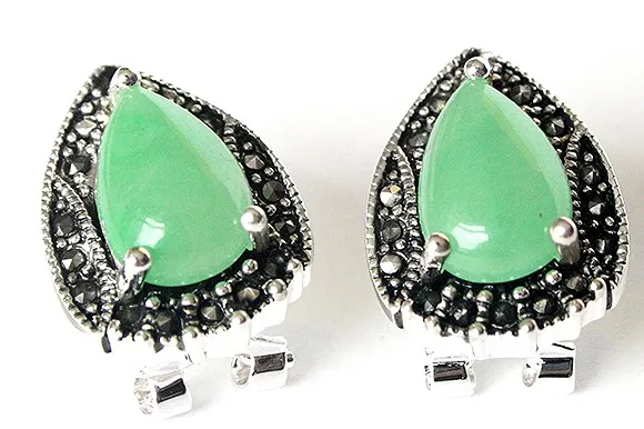 

noble lady's handmade 13*19mm 925 Silver & Marcasite Waterdrop Earrings Silver natural gem/stone/coral/opal Marcasite