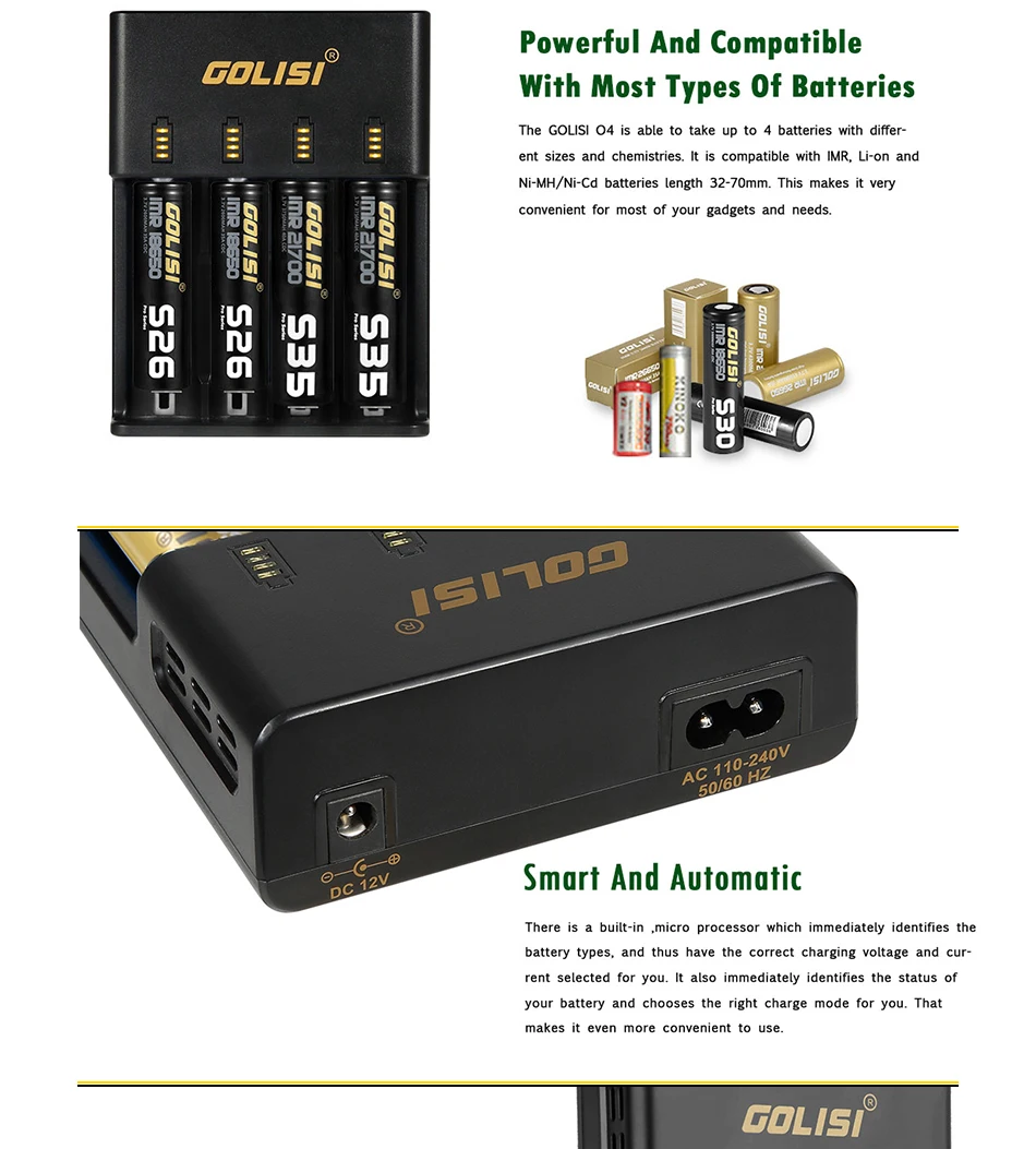 Оригинальное зарядное устройство Golisi Digi O2/O4 Li-Ion 0.5A/1A/2A зарядное устройство US Plug зарядное устройство без аккумулятора