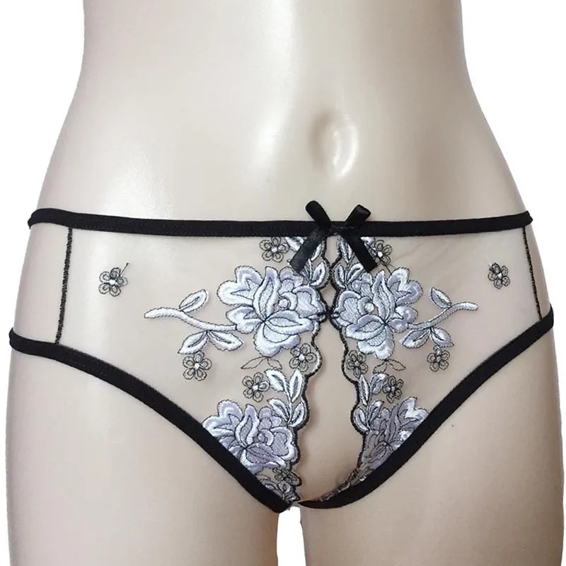 

Sexy Lingerie Fashion Sheer Floral Embroidery Open Crotch Hollow Out Thong T-Back Underwear Under Pants Erotic Lingerie Outfit