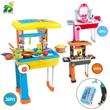 

Kitchen Toy 2 In 1 Suitcase Role Play Plastic Fruit Food Pretend Play Simulation Cutting Cooking Set Educational Toys For Kids