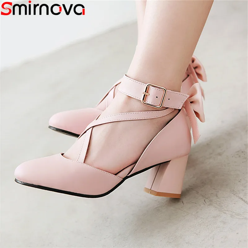 

Smirnova 2019 new pumps women shoes round toe buckle square high heels shoes shallow buckle ladies prom wedding shoes women