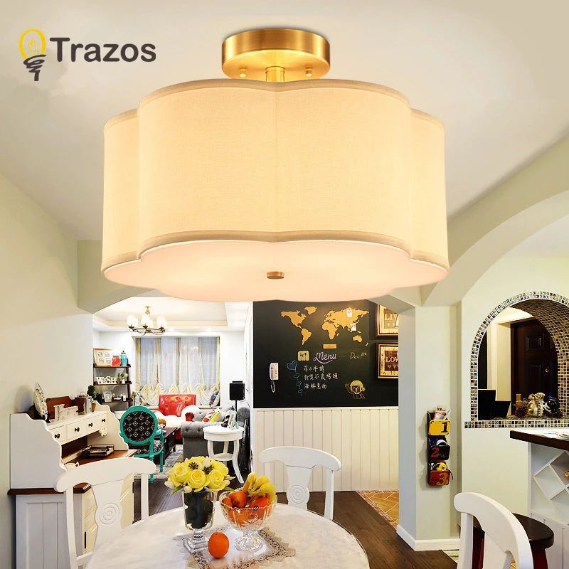 

2019 Hot Sale Nordic Simple Copper Cloth Round Ceiling Lamp Creative Bedroom Balcony Aisle Study Golden Lights