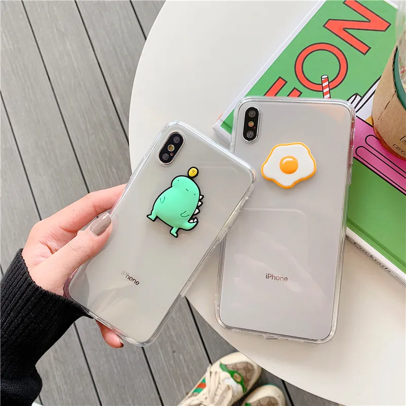 

super cute individuality cartoon egg and dinosaur Transparent phone case for iphone 6 7 8 Plus X XR XS MAX