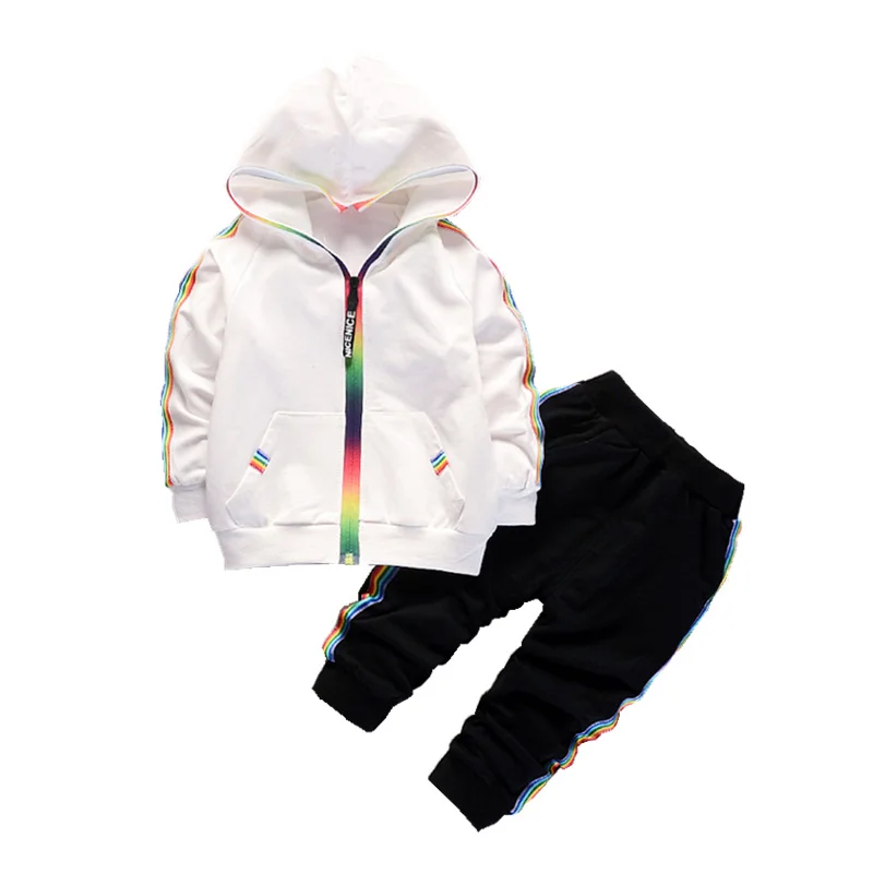

Spring and Autumn Boys and Girls Sports Model 1-4 year old baby rainbow zipper long-sleeved trousers children two suits
