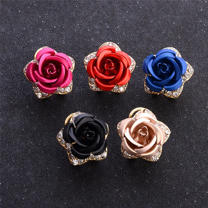 2018 Fashion earrings for women Rose Flower Rhinestone Earrings For Women Summer Style Jewelry Brincos Bijoux Femme J06#N (13)
