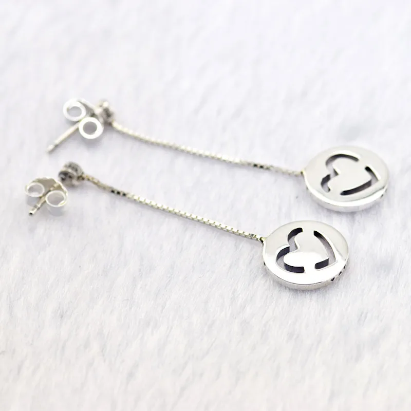 

Pandulaso Pure Love Stud Earrings for Women Valentine's Day Silver 925 Jewelry Fashion Heart Dangle Long Earrings Pink CZ Girls