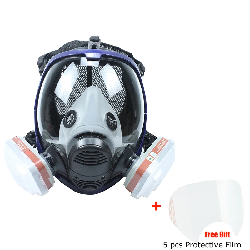 Full Face Respirator Gas Mask with 5pcs Lens Protective Film Organic