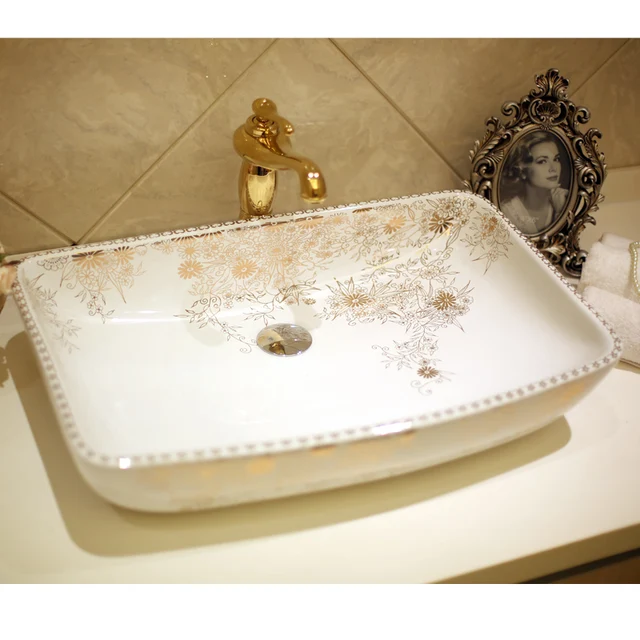 Increase Rectangular Lavabo Counter Top Wash Basin Cloakroom Hand Increase Rectangular Lavabo Counter Top Wash Basin Cloakroom Hand Painted Vessel Sink Bathroom Sinks Porcelain