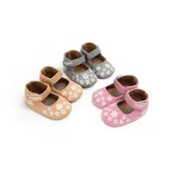 Детские обувь для девочек Повседневное мягкая подошва тапки шпаргалки Обувь с цветочным орнаментом для маленьких девочек для 0-18 м