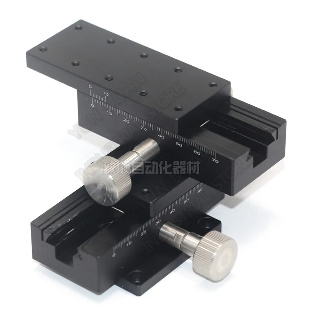 

+- 30mm Stroke XY 2 Axis 40*90mm Manual Adjustment Platform Dovetail Groove Linear Guide Fiber Optics Fine Tuning Sliding Table