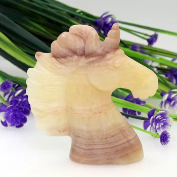 

3.07"MIHUANG JADE Carving Unicorn Crystal Skull Crystal Realistic Healing Furnishing Articles Figurine MU05