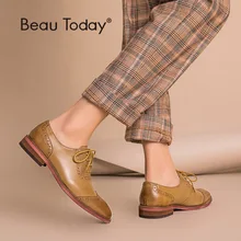 BeauToday Brogue Shoes Women Genuine Leather Round Toe Good Quality Sheepskin Lady Flats Wingtip Shoes Handmade 21409 beautoday monk shoes women buckle straps genuine leather calfkin round toe lady flats handmade brogue style shoes 21408